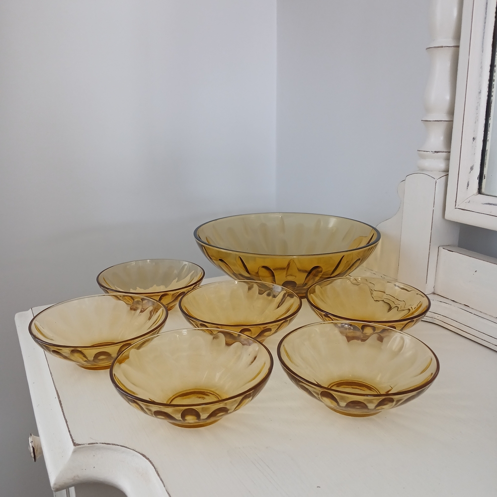 Vintage Hazel Atlas Lyric Gold Teardrop Glass Bowl Set